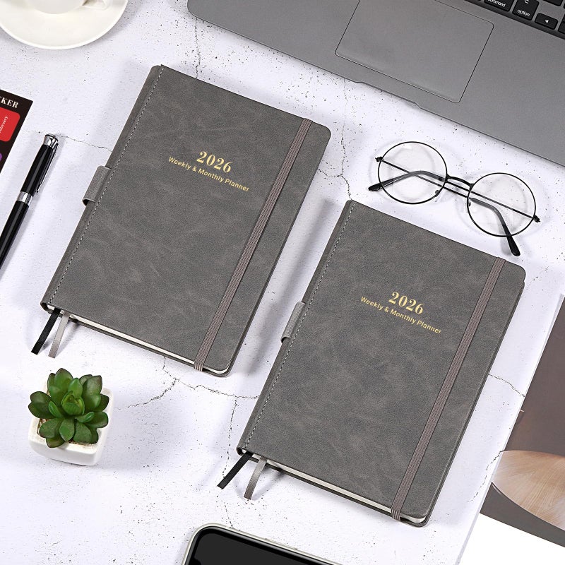 Lemome 2026 Planner - 2026 Weekly & Monthly Planner with Calendar Stickers, JAN 2026 - DEC 2026, 5.75" X 8.25", 2026 Calendar/Planner with Premium Thicker Paper, Pen Holder, Inner Pocket and 44 Notes Pages - Gray - Image 2